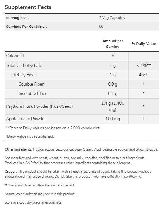 Psyllium Husk 700 mg | mit Apfelpektin - 360 Kapseln