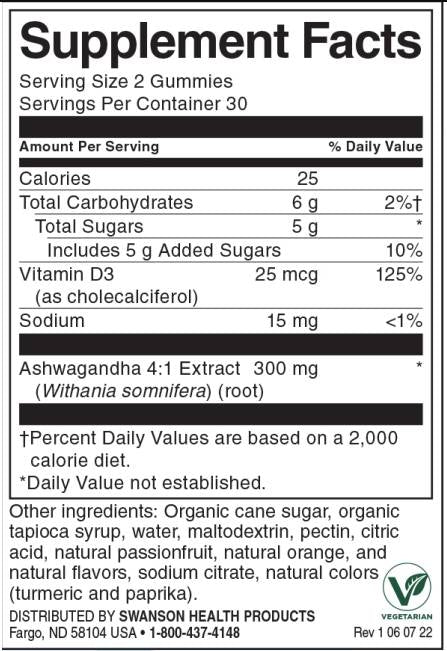 Ashwagandha Gummies mit Vitamin D | Passionsfrucht Orange 60 kaubare Tabletten