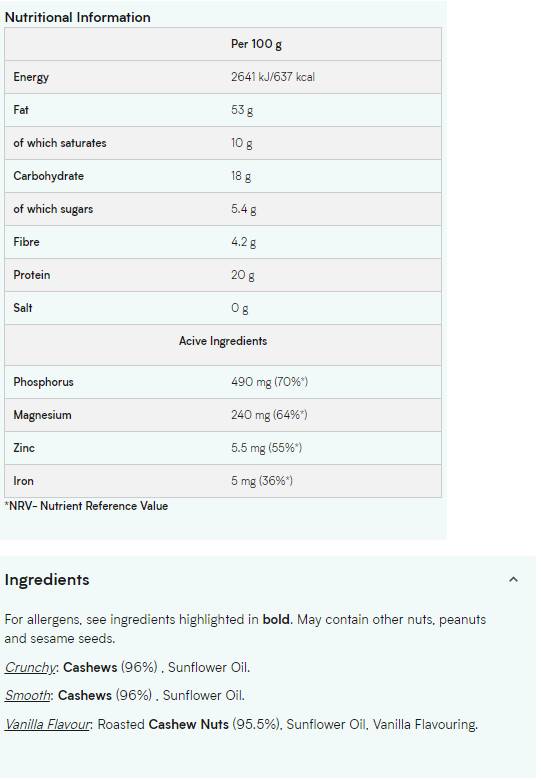 Natürliche Cashewbutter - glatte 1000 Gramm