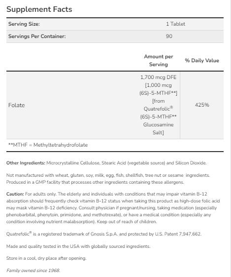 Methylfolat 1000 mcg - 90 Tabletten