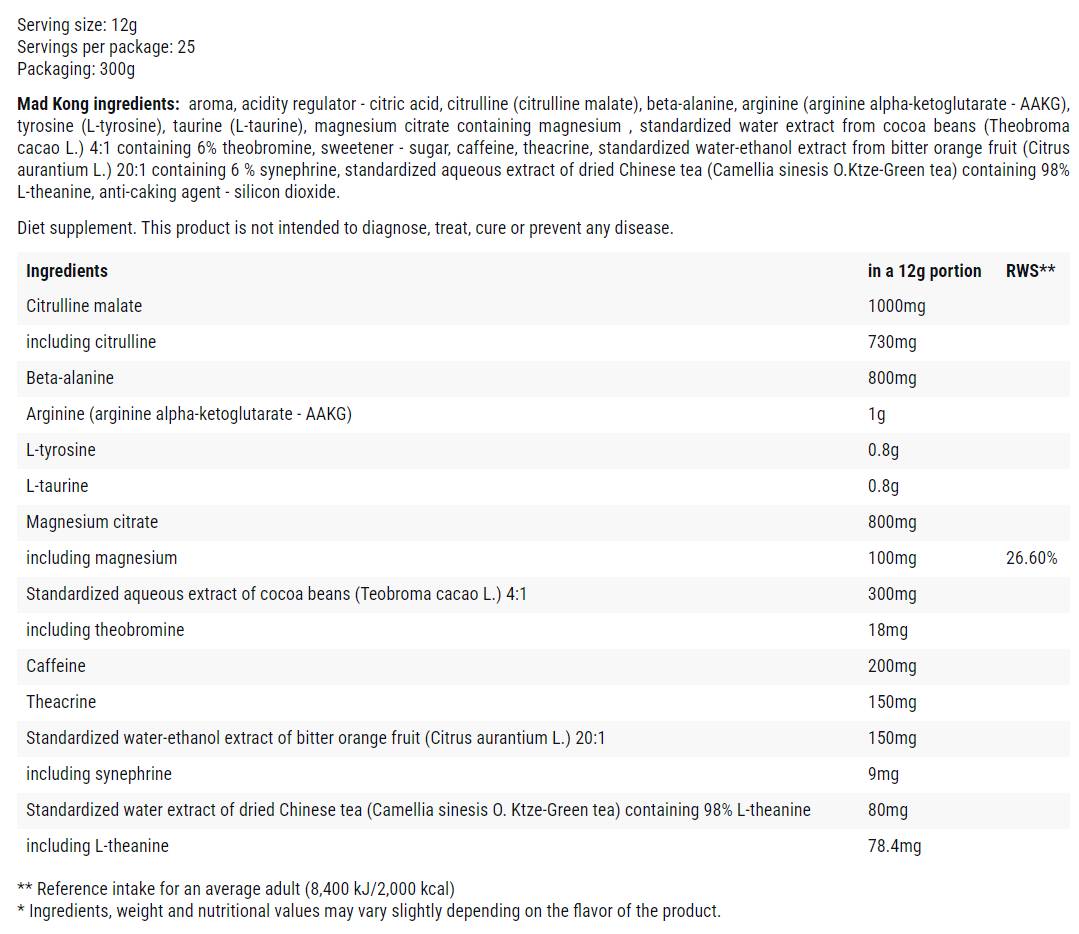 Mad Kong | Niemals Energie vor dem Training 300 Gramm beenden