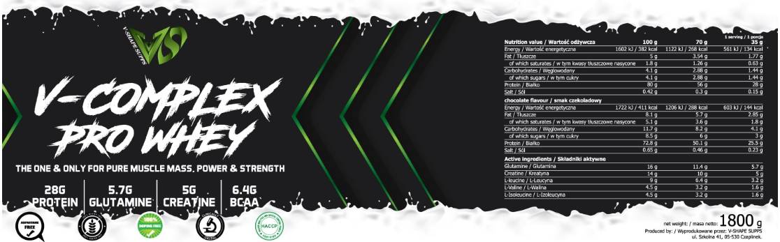 V-Komplex Pro Whey | Molkeproteinkonzentrat mit BCAA 1800 Gramm