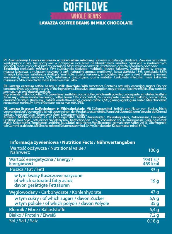 Coffilove | Ganze Arabica -Kaffeebohnen in Milchschokolade - 300 Gramm