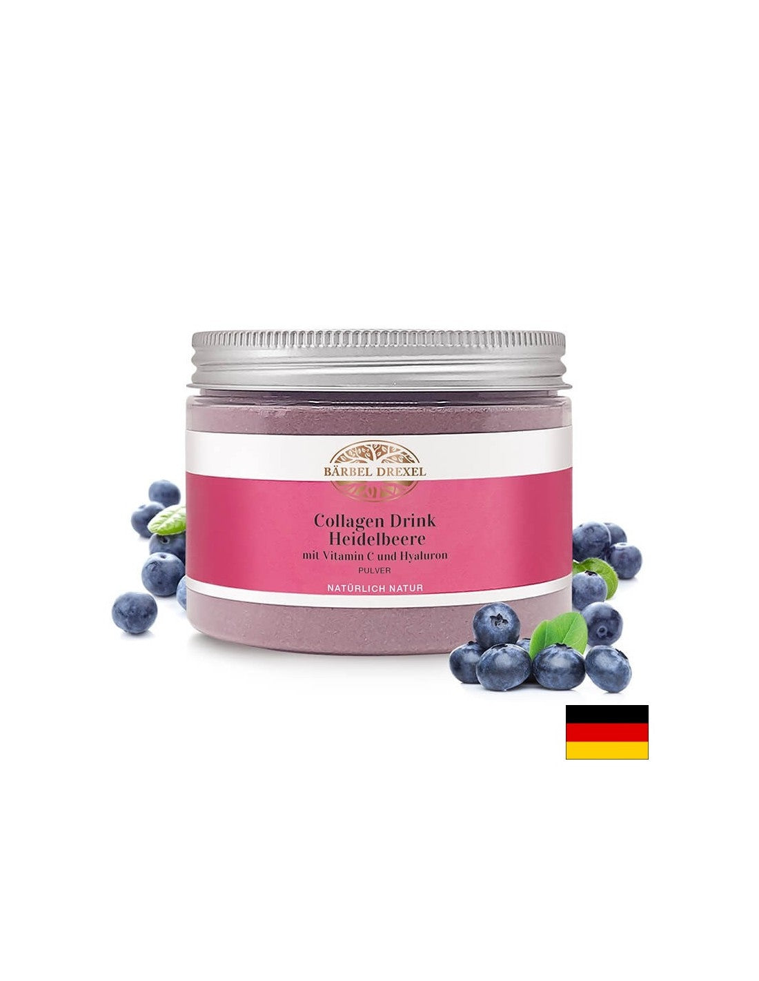 Für junge und frische Haut - Kollagen, Hyaluronsäure, Vitamin C und Blaubeeren, 180 g Pulver, 30 Dosen