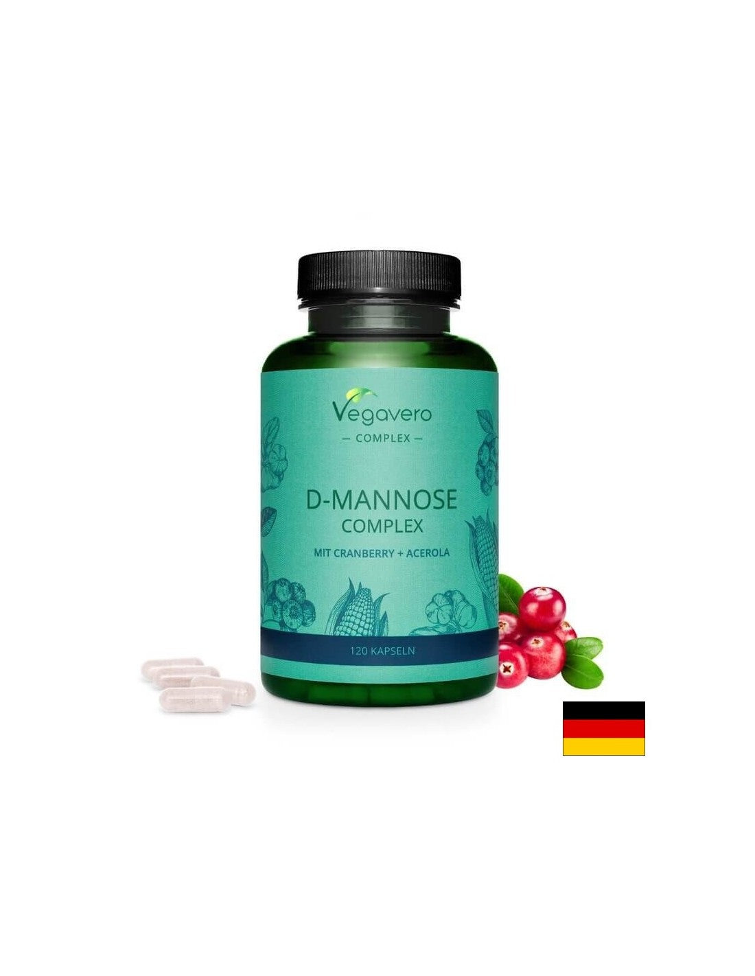 D-Mannose Complex mit Cranberry + Acerola/ D-Mannose-Komplex mit Cranberry und Acerola, 120 Kapseln, 100 % vegan <tc>Vegavero</tc>