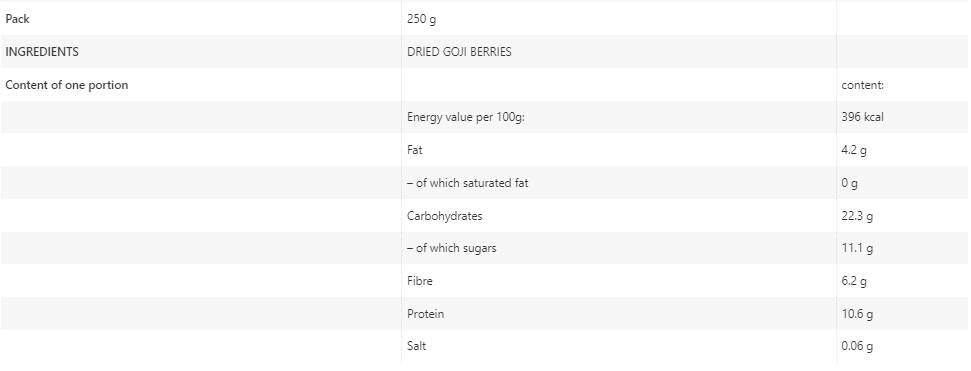 Getrocknete Goji -Beeren - 250 Gramm