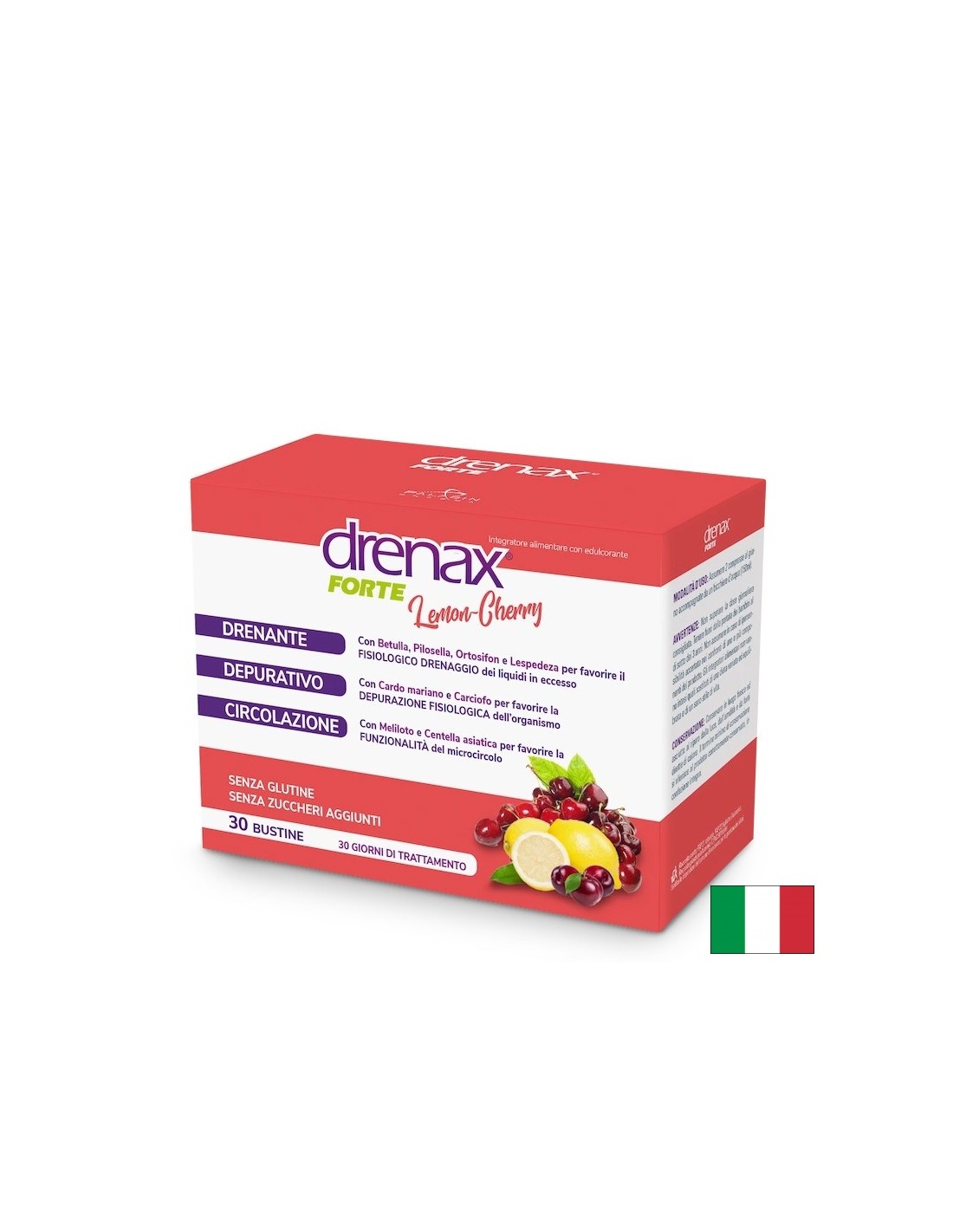 Diuretische Detox -Formel - DRENAX - DRENAX® mit weißer Birke, Schwarzjur- und Mausohren, 30 Beuteln, Zitronen- und Kirschgeschmack