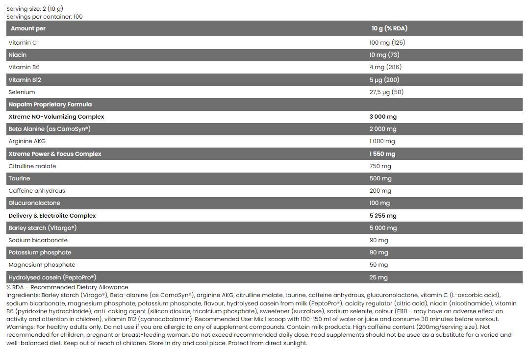 Xtreme NAPALM Pre-Workout | Vollgepackt mit <tc>VITARGO</tc>® - 1000 Gramm