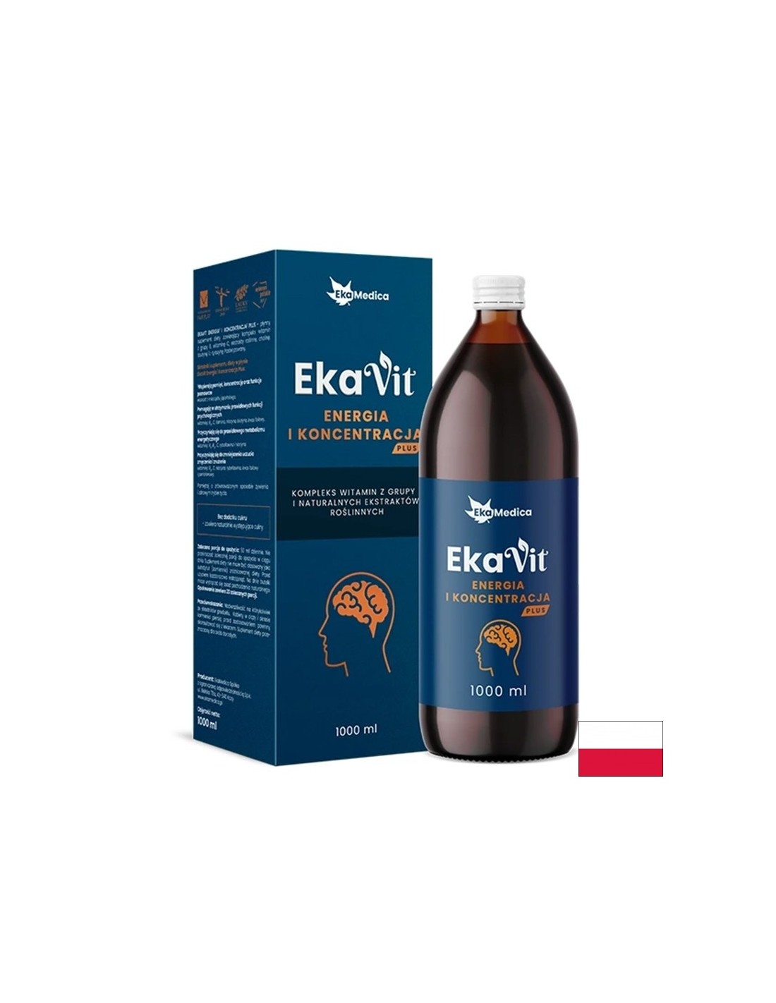 Flüssiges Vitamin mit Kräuterextrakten für Energie und Fokus - Ekavit, 1 Liter, 20 Dosen