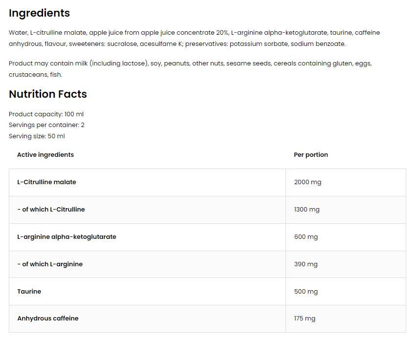 Pumpe Pre-Workout Shot | Ohne Beta -Alanin - 20 x 100 März