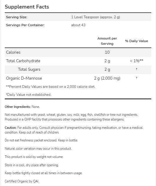D -Mannose -Pulver - 85 Gramm