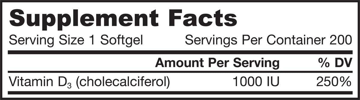 Vitamin D3 1000 IU - 200 Gelkapseln