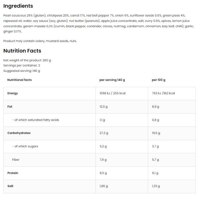 Vege Dish mit Perlen Couscous und Kichererbsen | Mahlzeit 280 Gramm