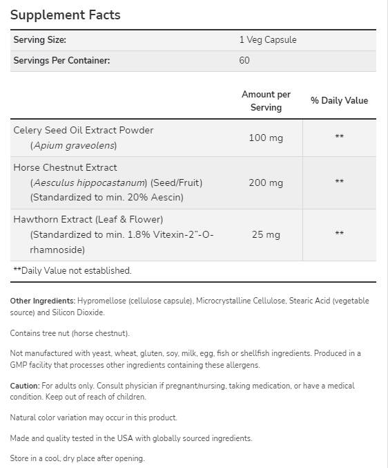 Selleriesamenextrakt 100 mg | mit Pferdestifutnuss & Hawthorn - 60 Kapseln