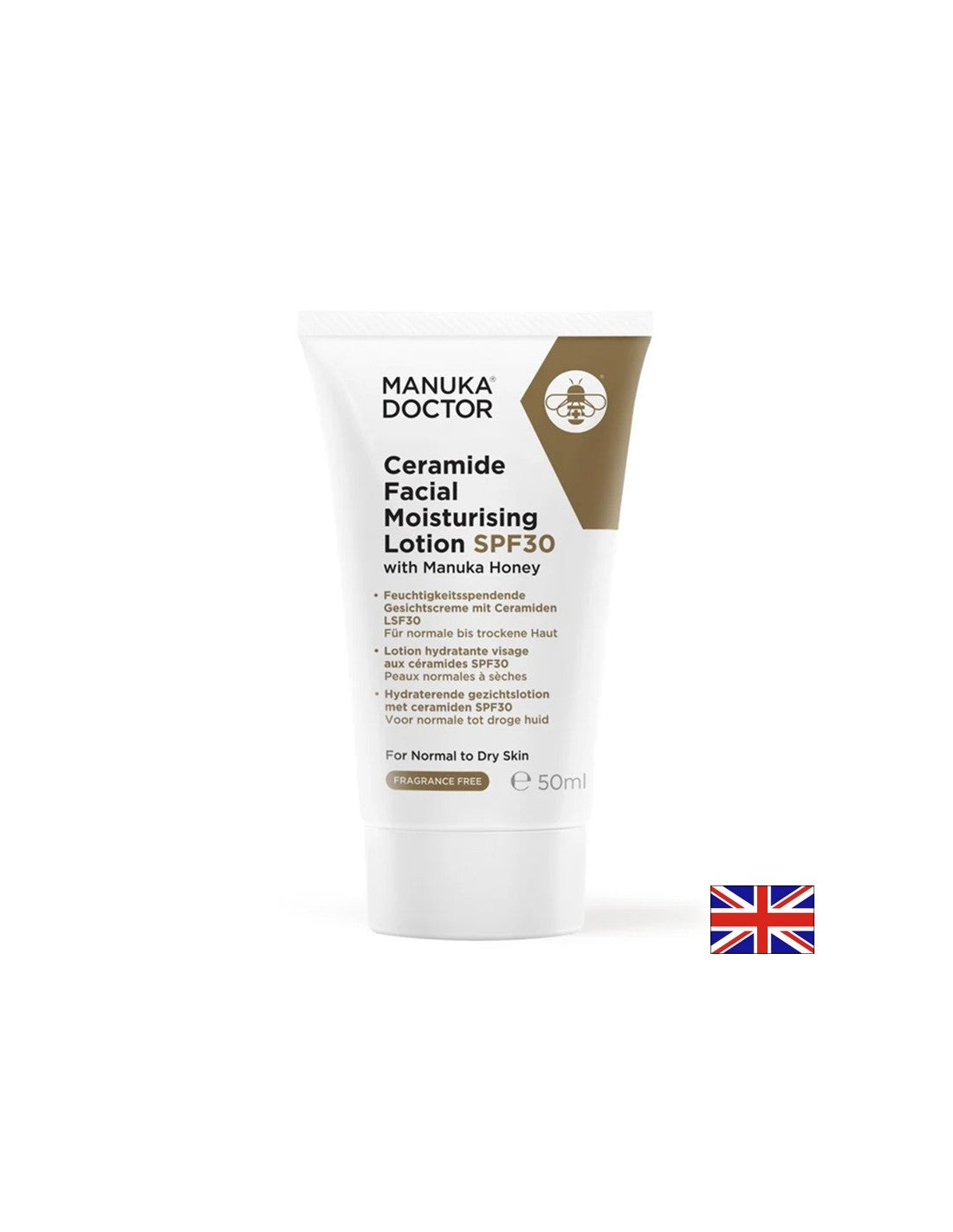 Feuchtigkeitsspengerige Gesichtslotion mit Ceramides und Manuka -Honig, SPF30, 50 ml