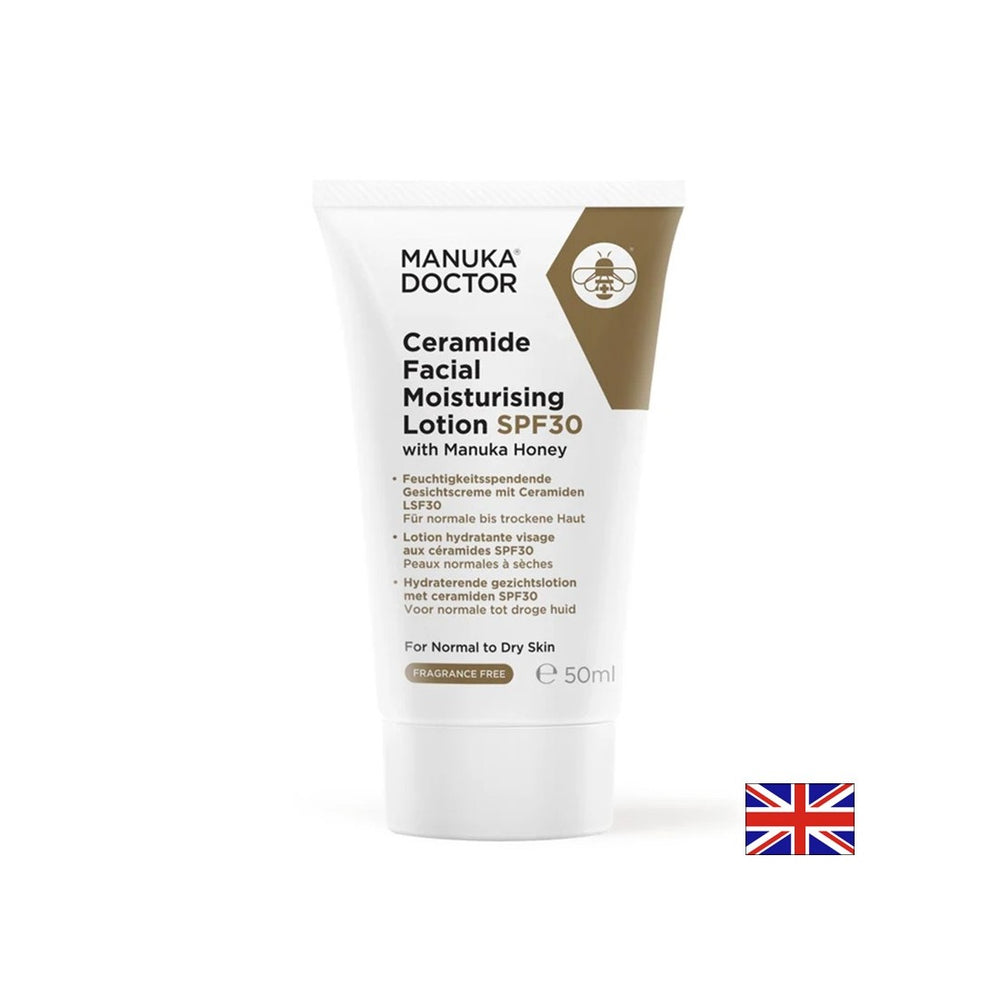 Feuchtigkeitsspengerige Gesichtslotion mit Ceramides und Manuka -Honig, SPF30, 50 ml