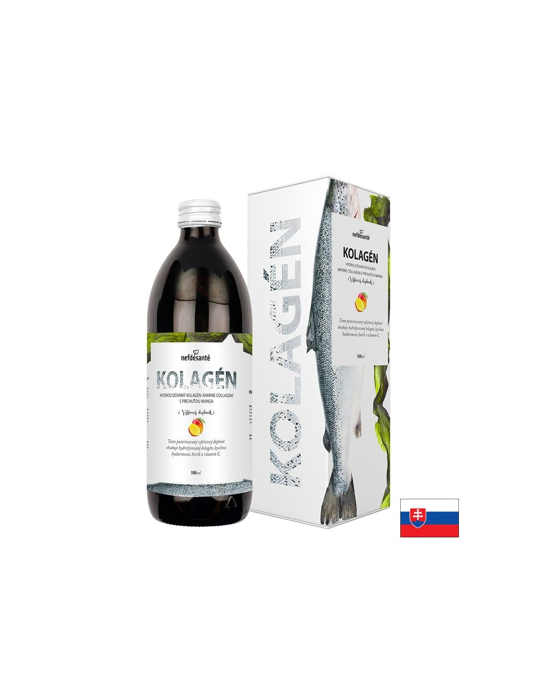 Meereskollagen, Hyaluronsäure, Vit. C und Magnesium - Haare, Haut und Nägel, 500 ml, 16 Dosen (Mangogeschmack)