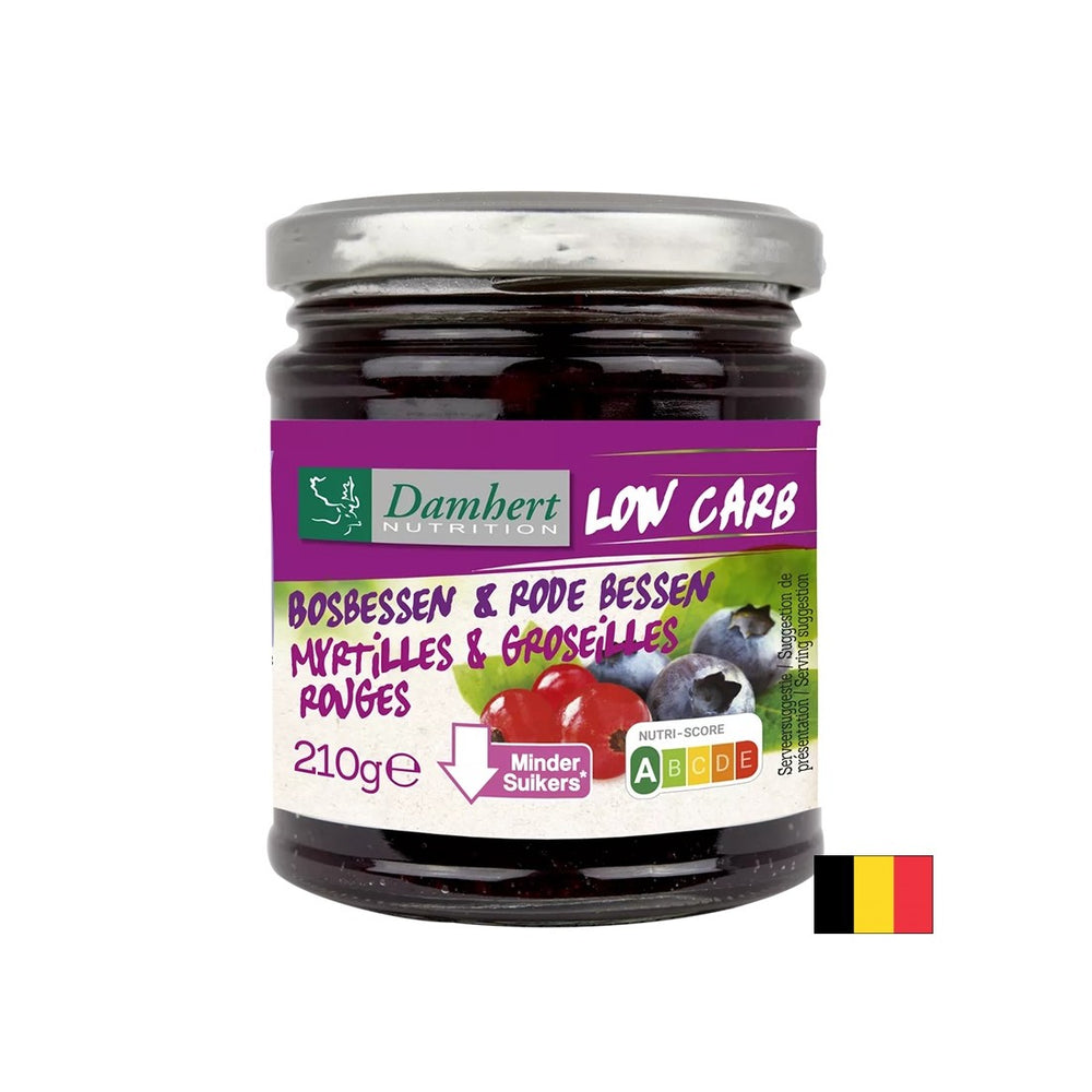 Blueberry and blackcurrant jam with low sugar and carbohydrate content, 210 g - Nutra Best Europe