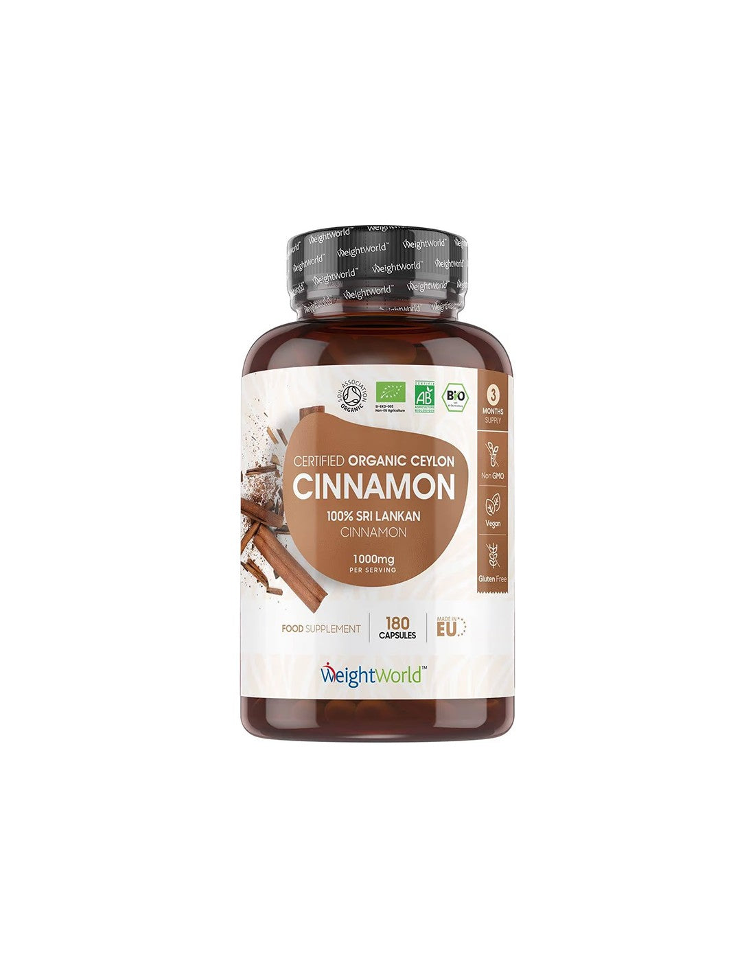 Weight & Blood Sugar Control - Ceylon Cinnamon (Organic), 1000mg x 180 Capsules Weight Worl - Nutra Best Europe