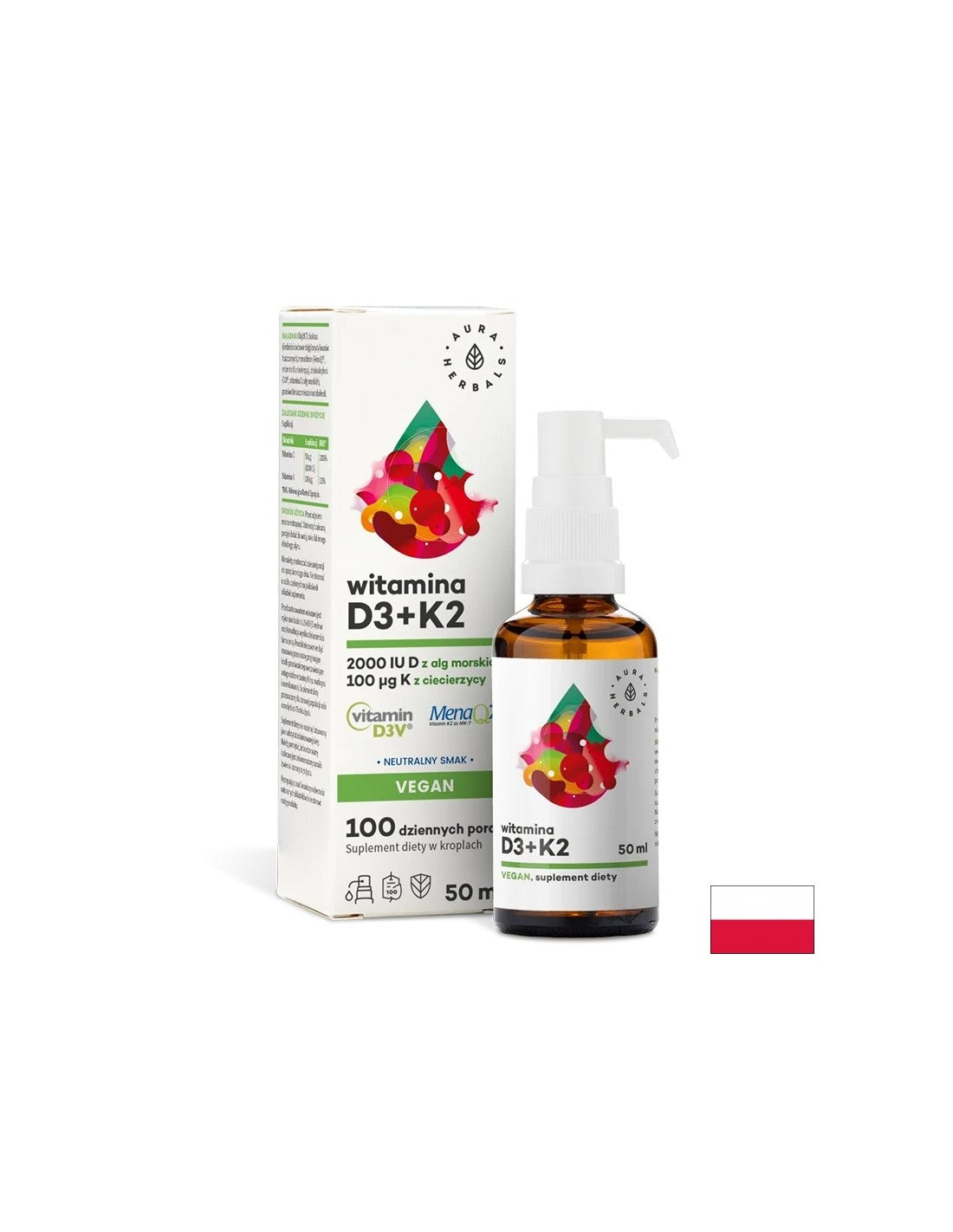 Knochen und Gelenke - Vitamin D3 + K2 (vegane Formel), 50 ml Tropfen