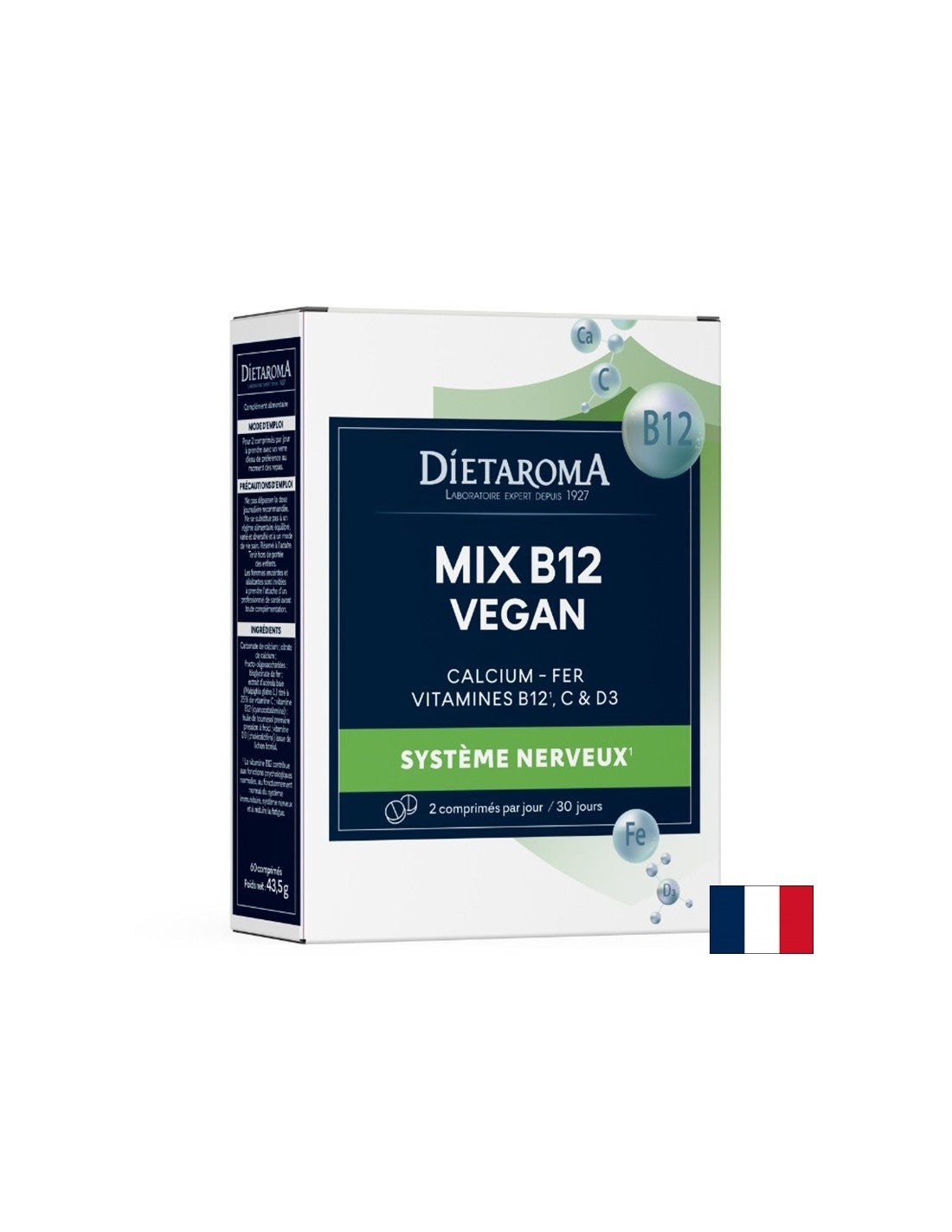 Knochensystem und Zirkulation - Vitamin B12 + Eisen, Calcium, Vitamin C und D3 (vegane Formel), 60 Tabletten