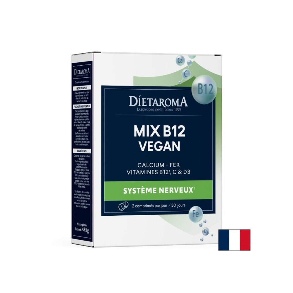 Knochensystem und Zirkulation - Vitamin B12 + Eisen, Calcium, Vitamin C und D3 (vegane Formel), 60 Tabletten