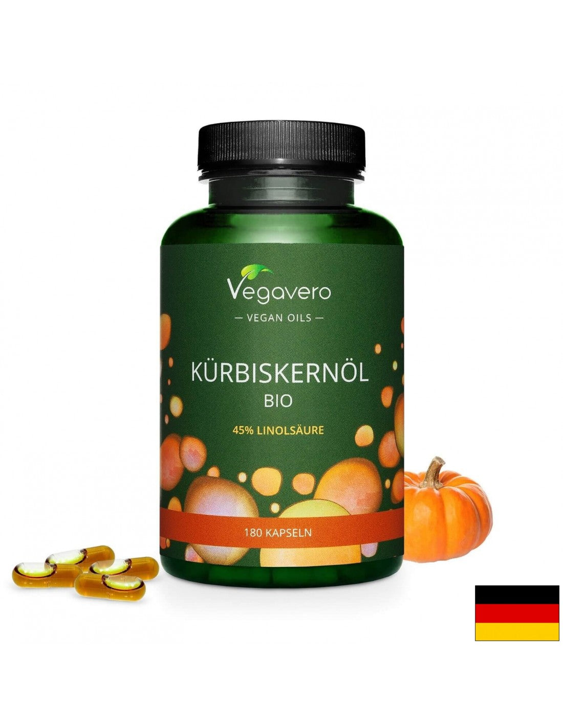 Kürbiskernöl Bio/ Bio-Kürbiskernöl, 180 Kapseln, 100 % vegan <tc>Vegavero</tc>