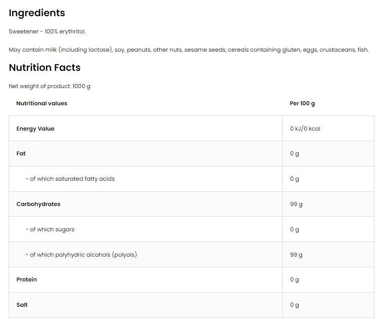 Erythritol / zuckerfreier Zucker - 1000 Gramm