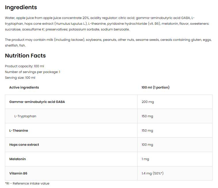 Halten Sie den Schlaf auf | mit Melatonin, GABA, L -theanin - 100 ml