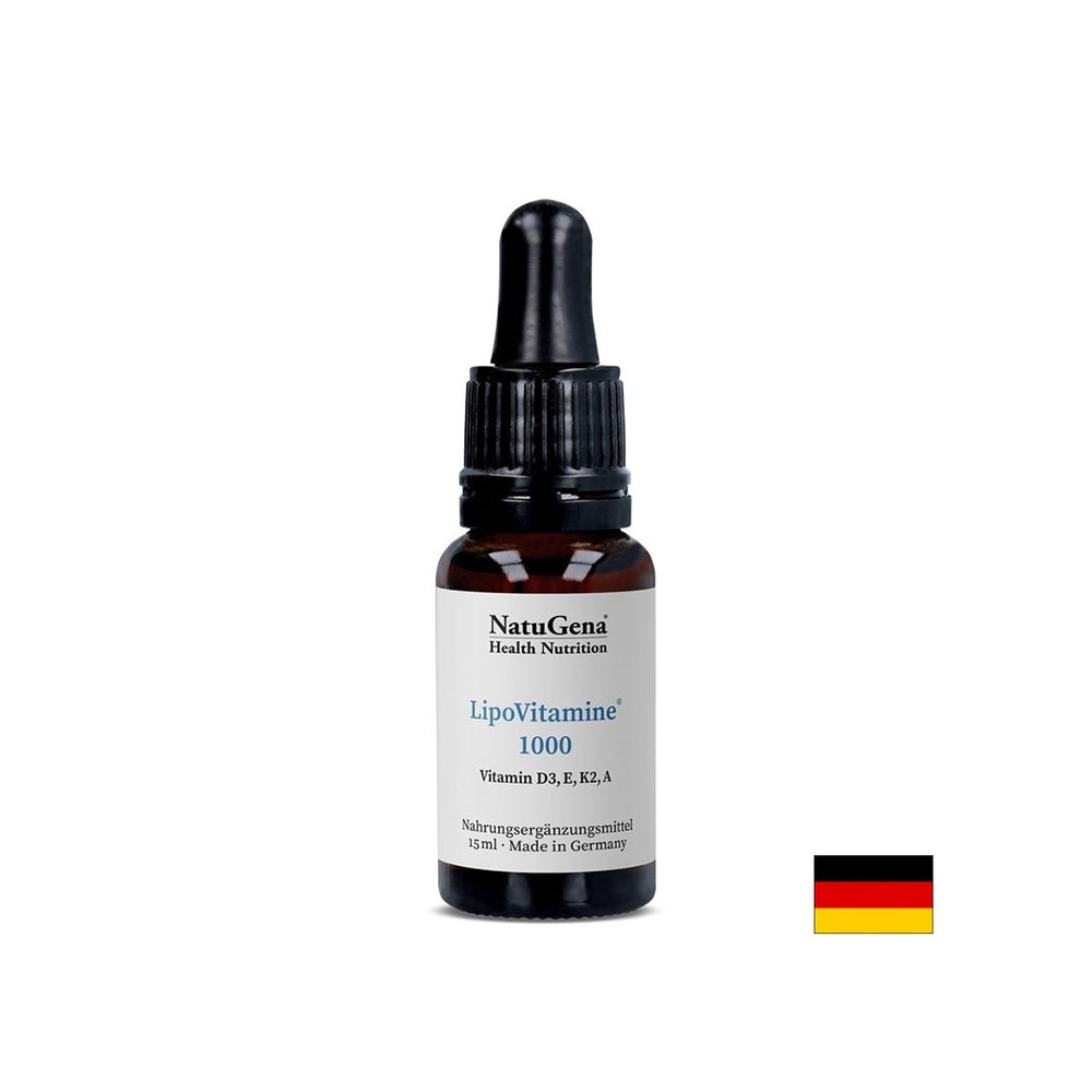 Liposomale Vitamine A, D3, E, K2 - Hohe Absorption - Lipovitamin® 1000, 15 ml Tropfen, ~ 525 Dosen