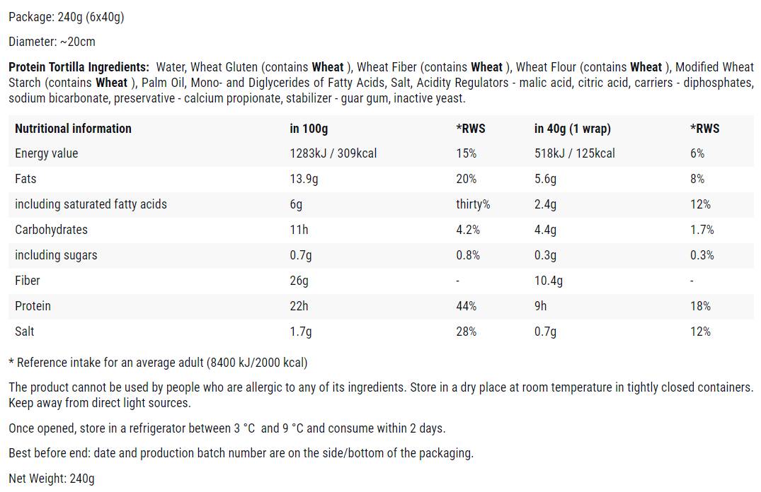 Protein -Tortilla | Kohlenhydratarmprotein ~ ketofreundliche Wraps-6 x 40 (240) Gramm