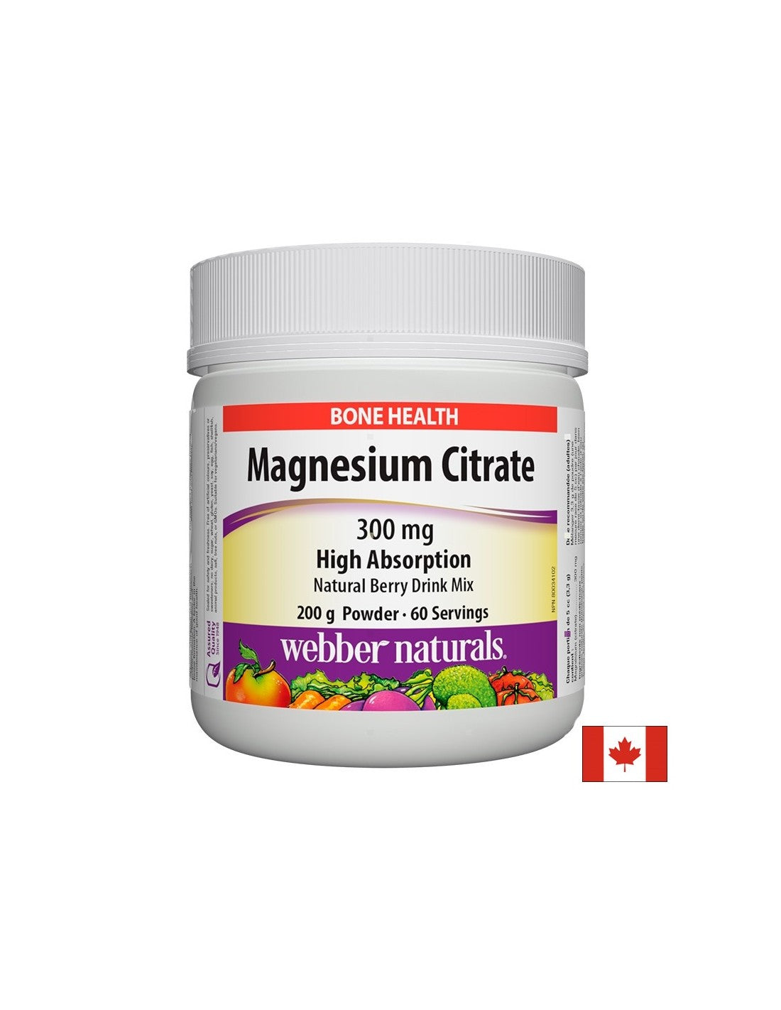 Magnesium Citrate - Highly Absorbable Magnesium Citrate 300mg, 200g Berry Flavor Powder Webber Naturals - Nutra Best Europe
