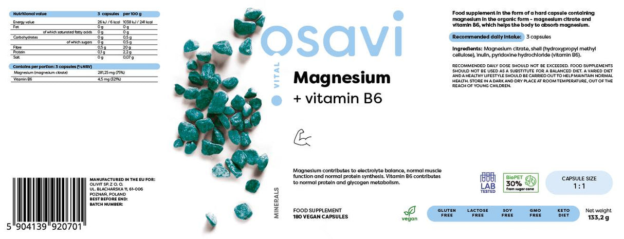Magnesiumcitrat + Vitamin B6 - 180 Kapseln