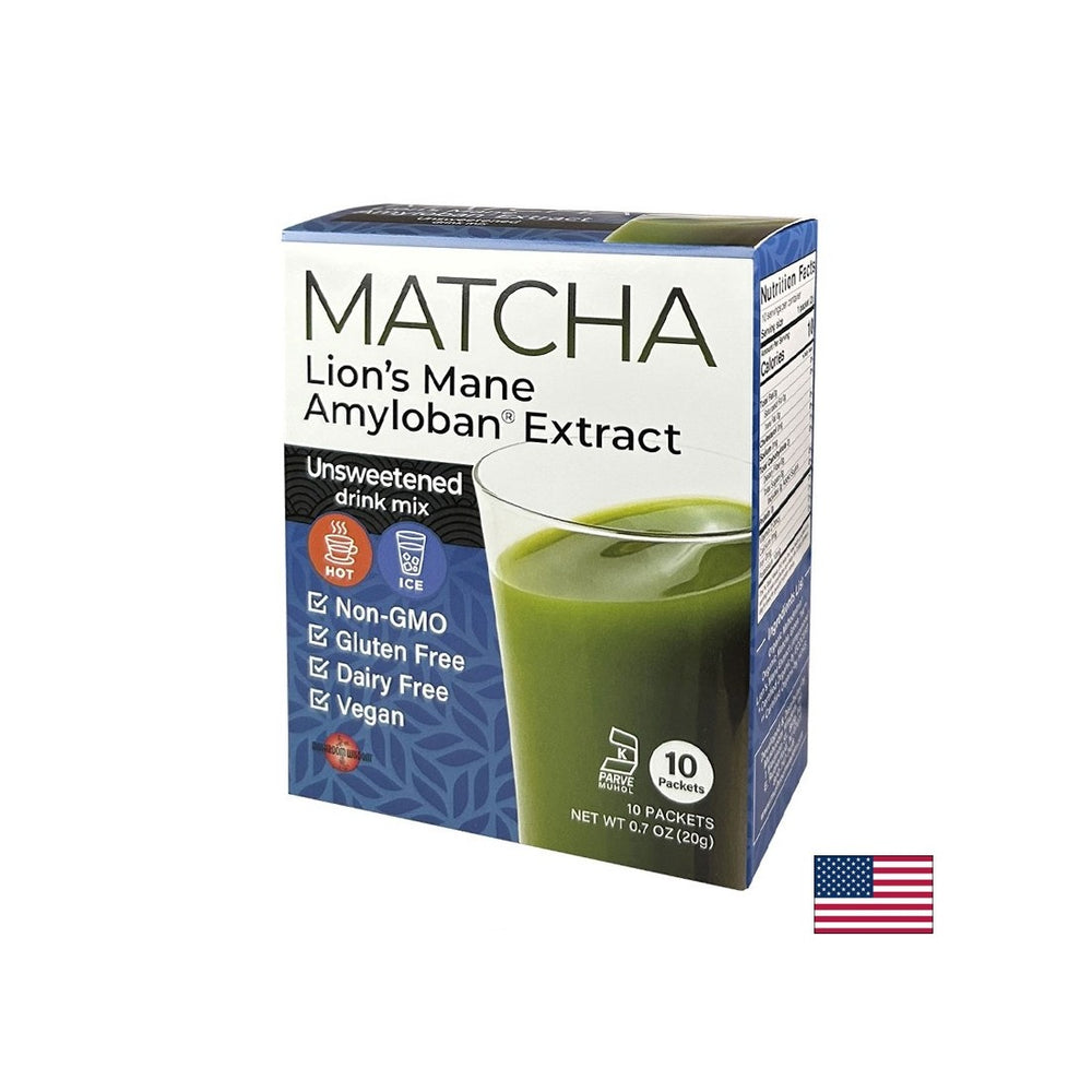 Matcha mit Löwen Mähneextrakt Amyloban® - Super Focus - Energieschub und Konzentration - Instantgetränk, 10 Beutel