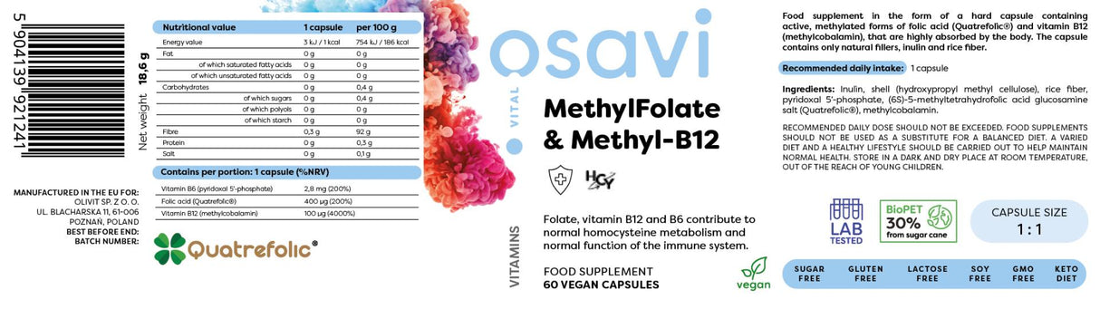 Methylfolat & Methyl-B12 | mit Quatrefolic® - 60 Kapseln