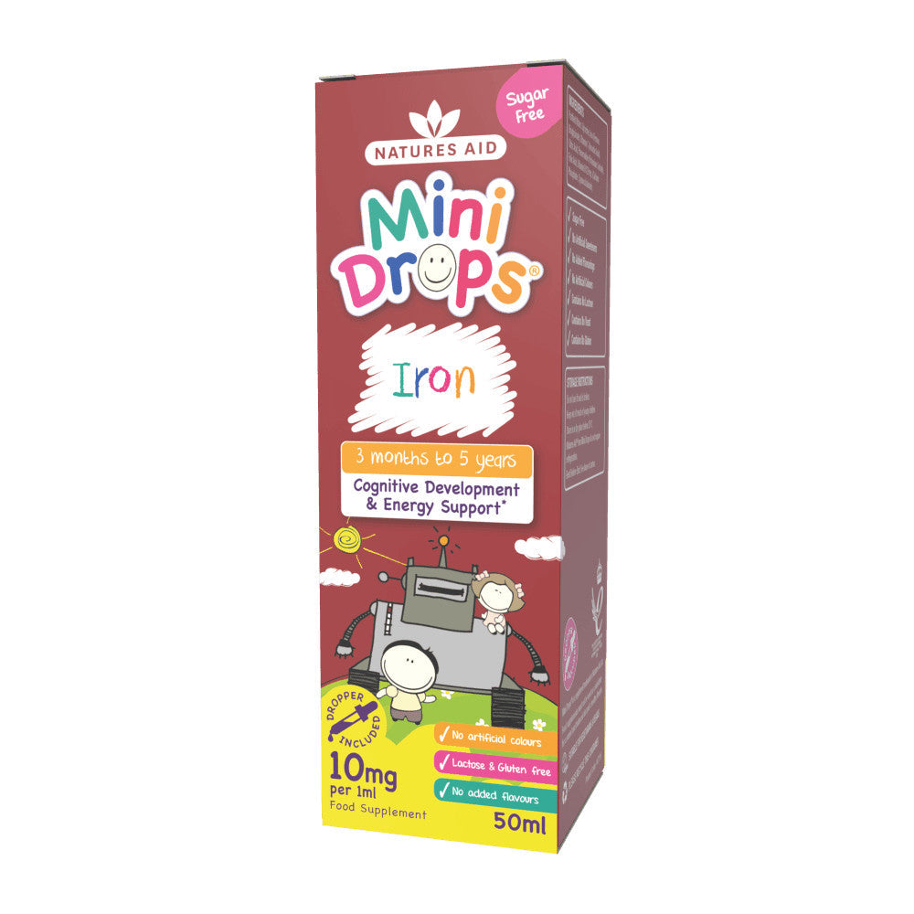 Eisen + Vitamin C + Vitamin B12 + Folsäure-Tropfen für Kinder (Mini Drops Iron) 50 ml NaturesAid