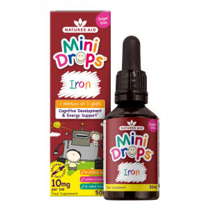 Eisen + Vitamin C + Vitamin B12 + Folsäure-Tropfen für Kinder (Mini Drops Iron) 50 ml NaturesAid