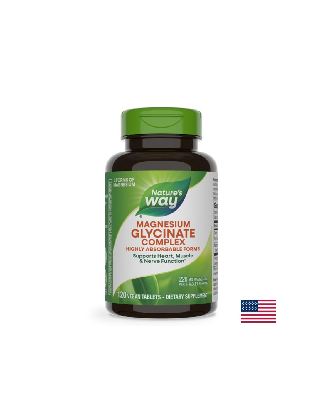 Muskelfunktion, Herz und neurologische Gesundheit - Magnesium (Bisglycinat, Malat), 110 mg x 120 V -Tablets
