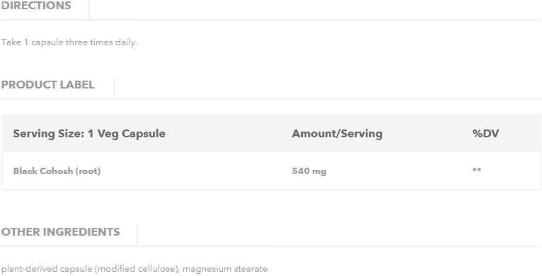 Schwarze Cohosh -Wurzel 540 mg - 100 Kapseln