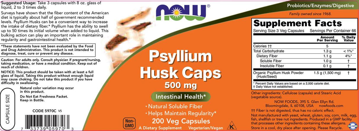 Psyllium -Schalenkappen 500 mg - 200 Kapseln
