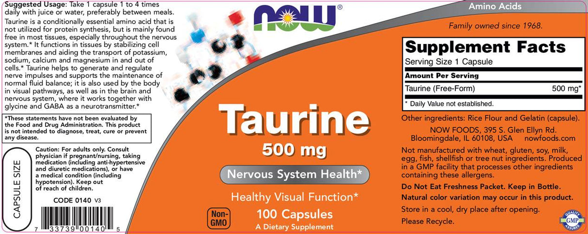 Taurin 500 mg - 100 Kapseln