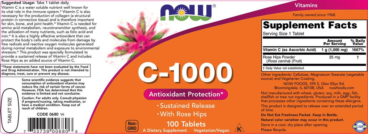 Vitamin C -1000 mit Rosen Hüften / anhaltende Freisetzung - 100 Tabletten