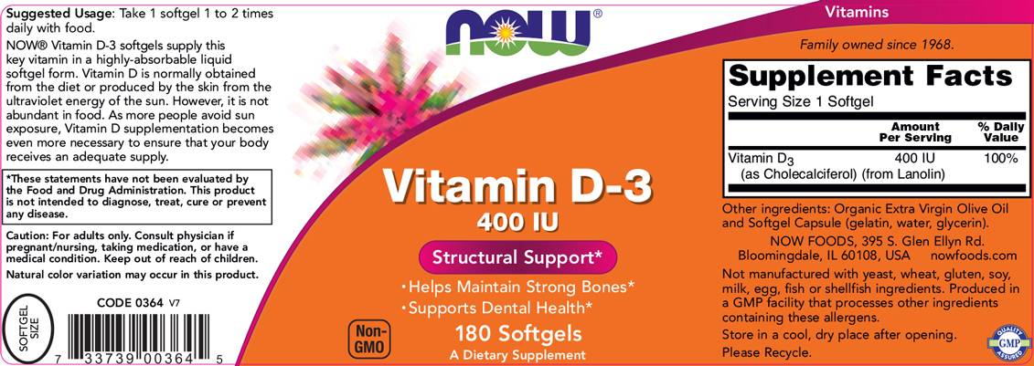 Vitamin D -3 400 IU - 180 Gelkapseln
