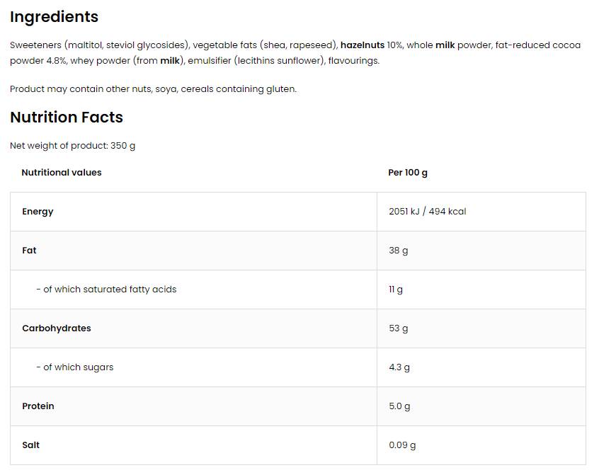 Creametto / Protein -Ausbreitung / Schokoladen Haselnuss 350 Gramm