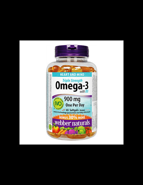 Omega-3 Triple Strength + Vitamin D3 - Омега-3 (тройна концентрация) + Витамин D3 1000 IU, 65 софтгел капсули - Feel You