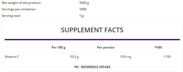 Vitamin C Pulver / aromatisierte 1000 Gramm