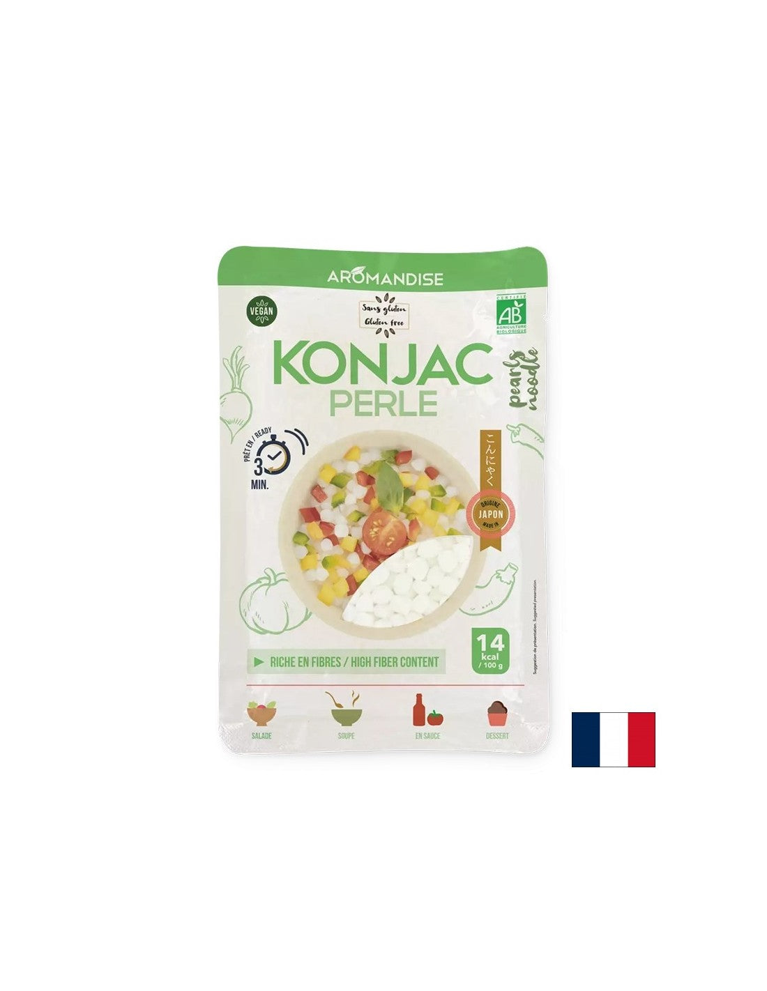 Diätetische glutenfreie Perlen - 3 Minuten Kochen - aus Konjac -Mehl und Reismehl, 150 g