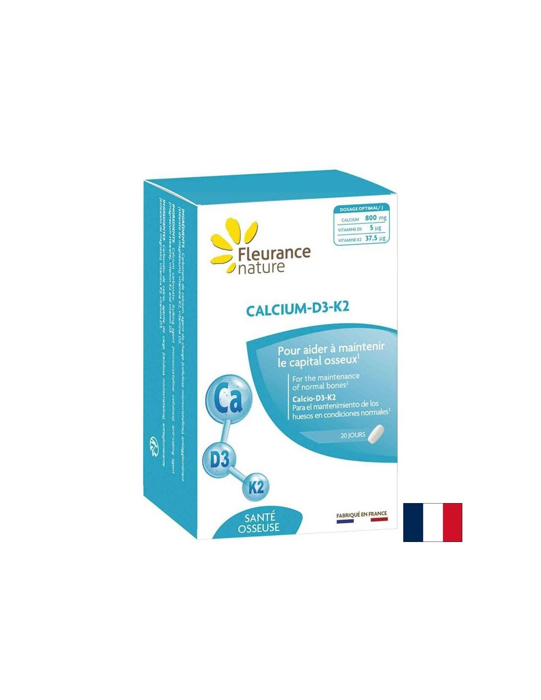 Unterstützt Knochen und Zähne - Calcium + Vitamin D3, K2, 60 Tabletten