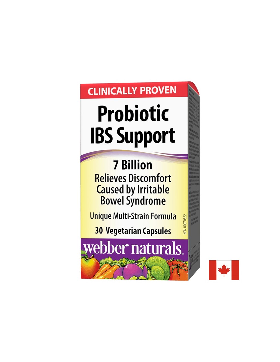 Probiotische IBS-Unterstützung/ Probiotisches IBS 4 Stämme, 7 Milliarden aktive Probiotika x 30 Kapseln <tc>Webber Naturals</tc>