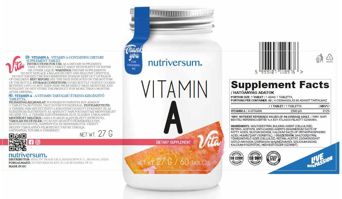 Vitamin A 2500 MCG - 30 Tabletten